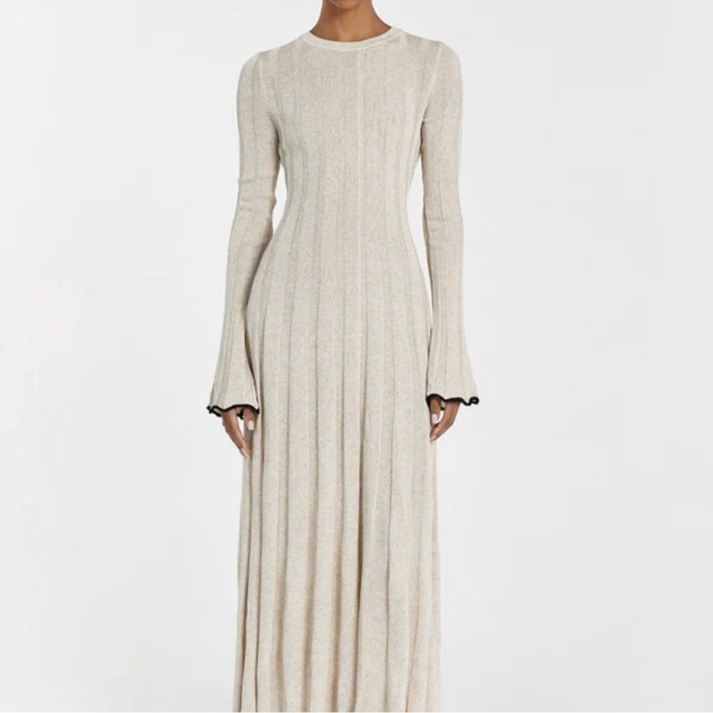 Cream Ribbed Bell Sleeve Sweater Dress